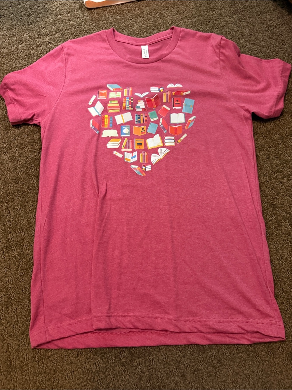 Bella Canvas Pink Tee with Book-Heart Graphic